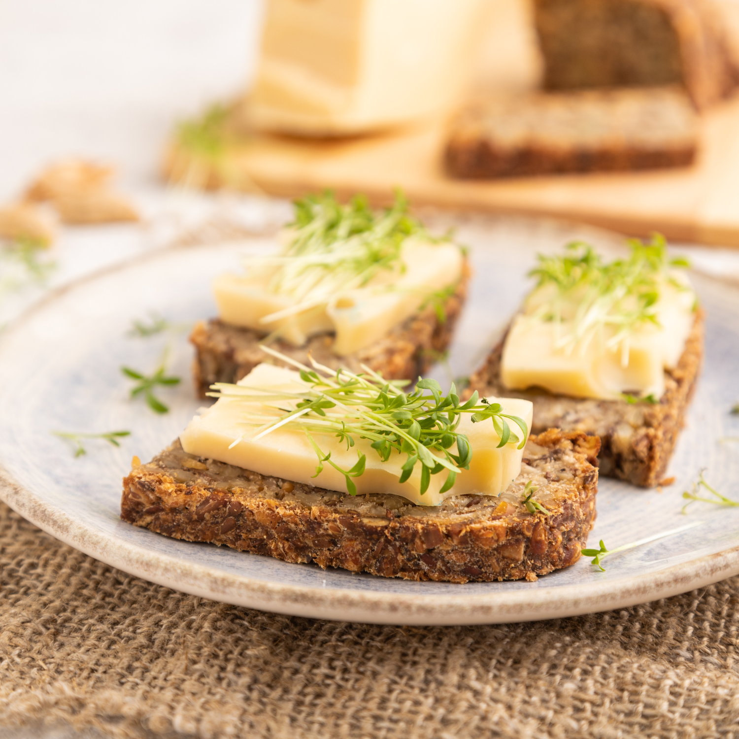 Watercress Microgreens on Cheese-Topped Sandwich